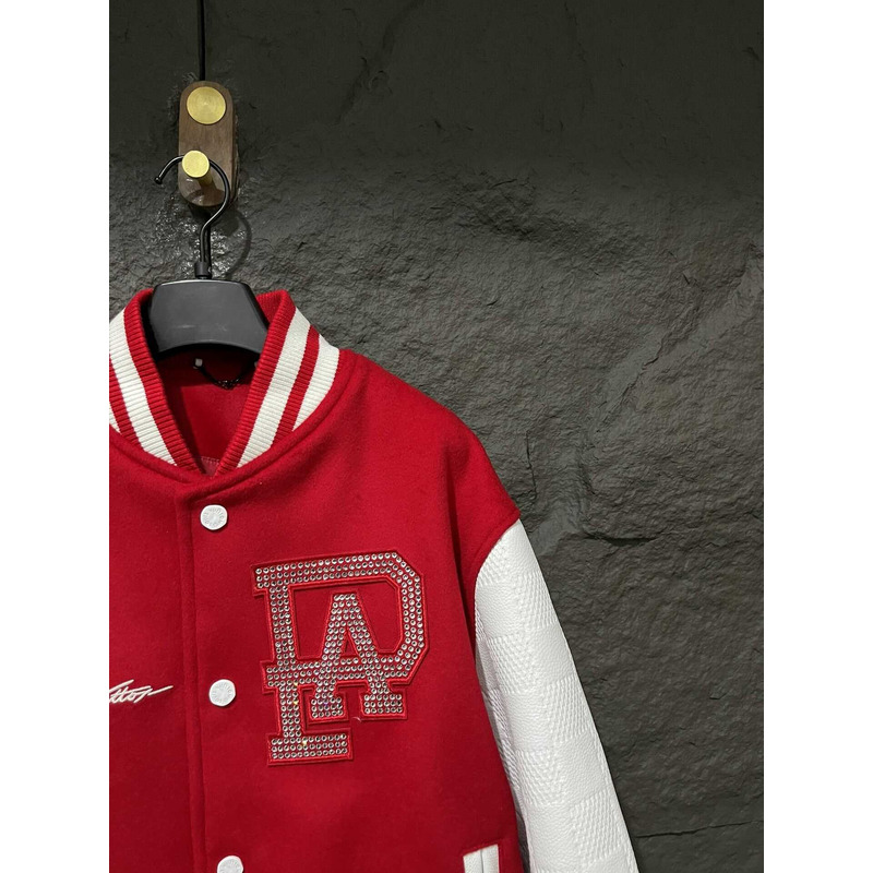 l**is V*t*n mix leather varsity blouson jacket bright red