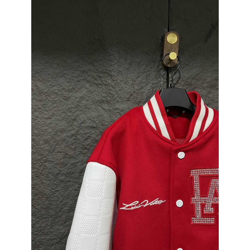 l**is V*t*n mix leather varsity blouson jacket bright red