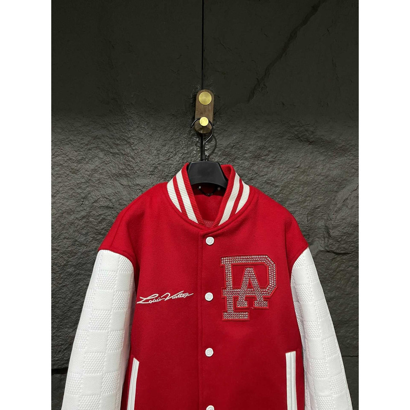 l**is V*t*n mix leather varsity blouson jacket bright red