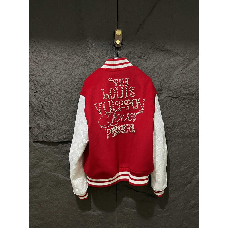 l**is V*t*n mix leather varsity blouson jacket bright red