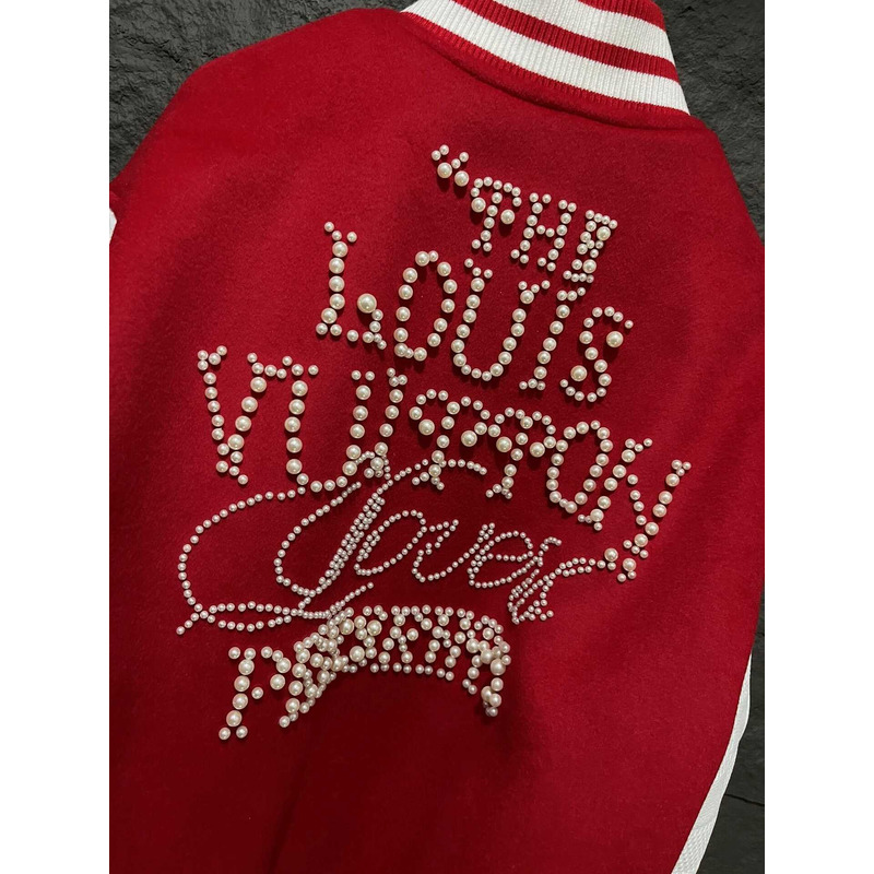 l**is V*t*n mix leather varsity blouson jacket bright red