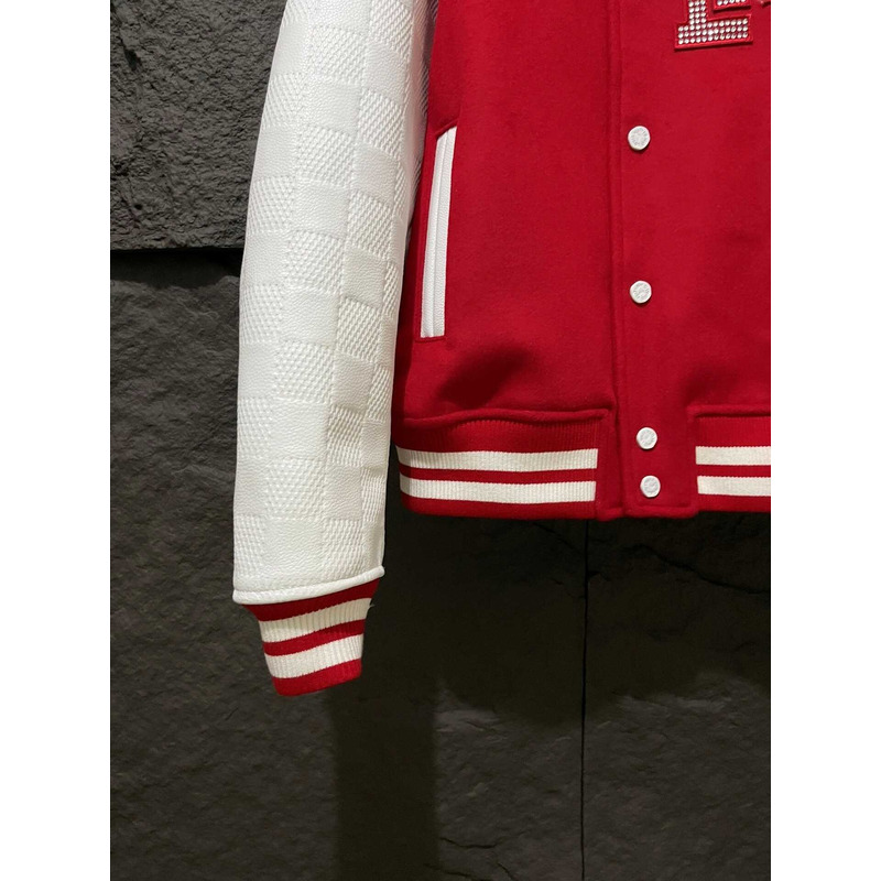 l**is V*t*n mix leather varsity blouson jacket bright red