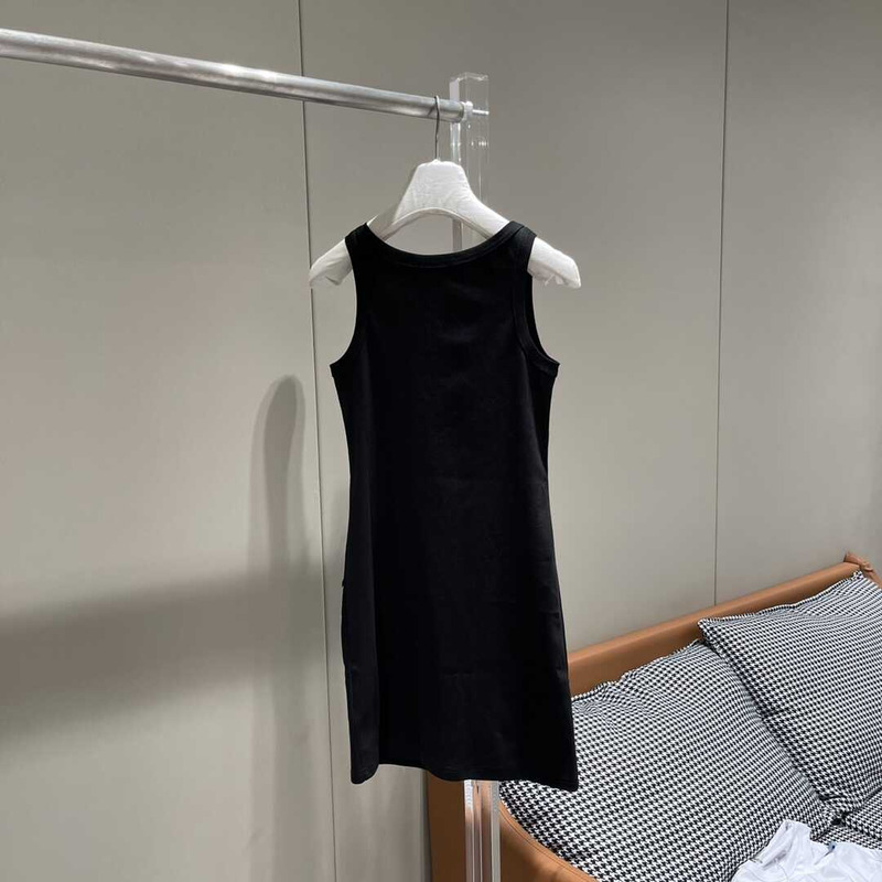 Pra*a embroidered ribbed jersey dress black