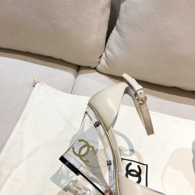 Ch*el toe leather sling grey heels