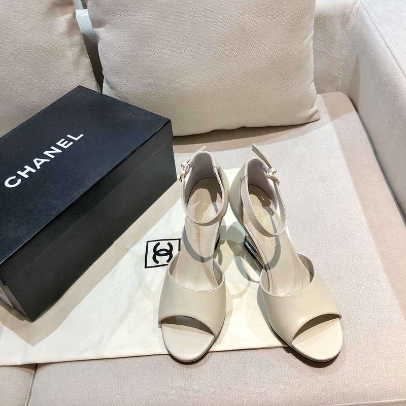 Ch*el toe leather sling grey heels