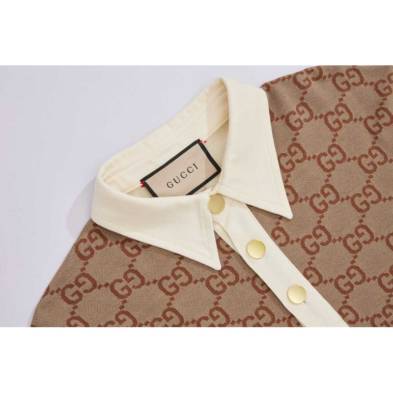 G*u*i jumbo gg cotton silk jacquard polo beige