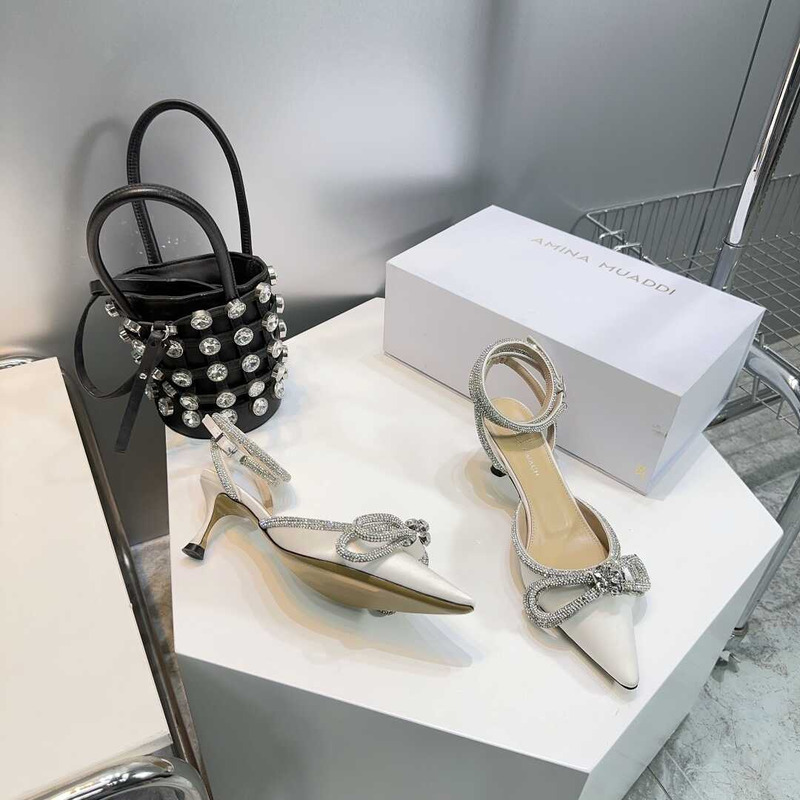 Mach & Mach Pumps In White Satin Slides