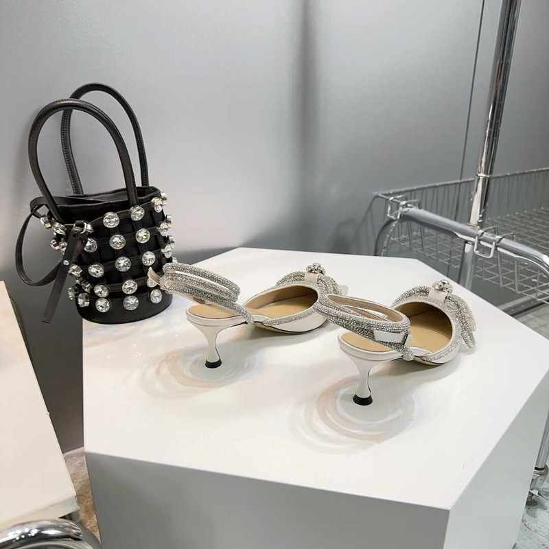 Mach & Mach Pumps In White Satin Slides