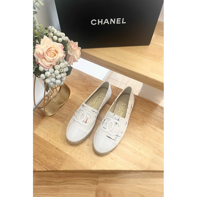 Ch*el espadrilles glittered cotton tweed & lambskin white & multicolor