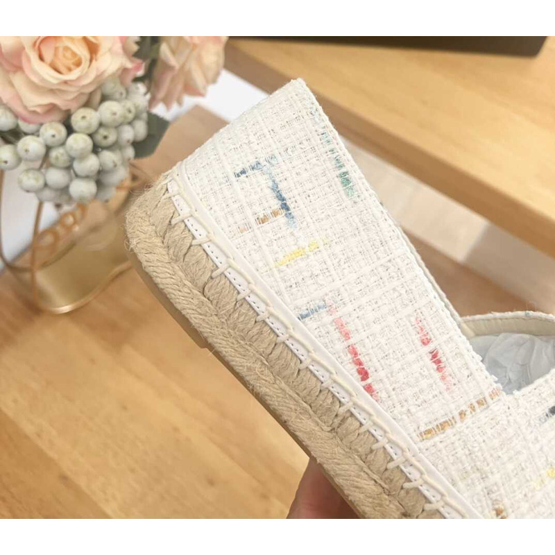 Ch*el espadrilles glittered cotton tweed & lambskin white & multicolor