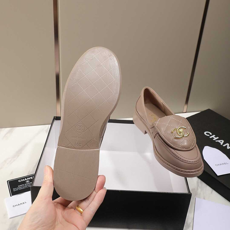 Ch*el lambskin moccasins loafers brown