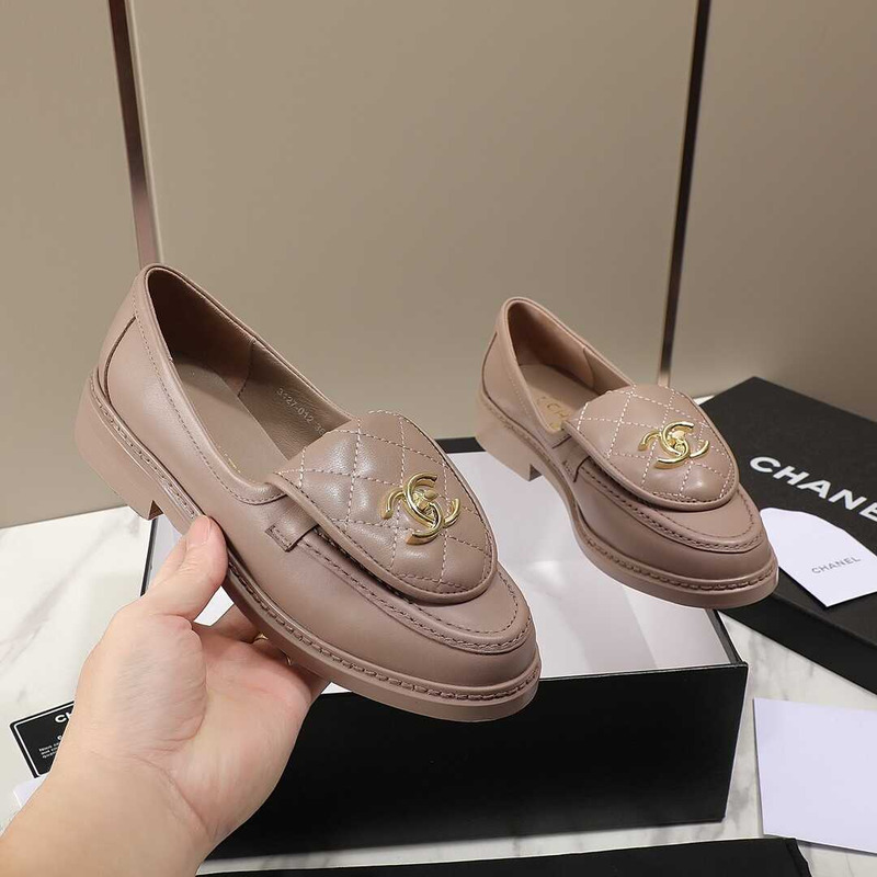 Ch*el lambskin moccasins loafers brown