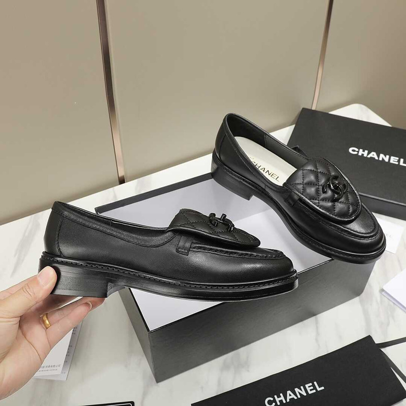 Ch*el lambskin moccasins loafers black