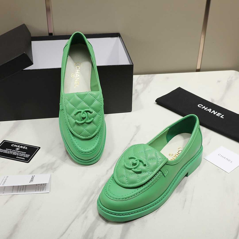 Ch*el lambskin moccasins loafers green