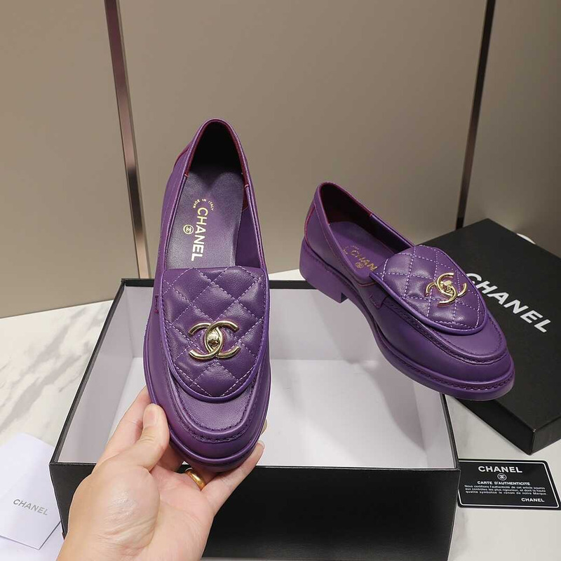Ch*el lambskin moccasins loafers dark purple