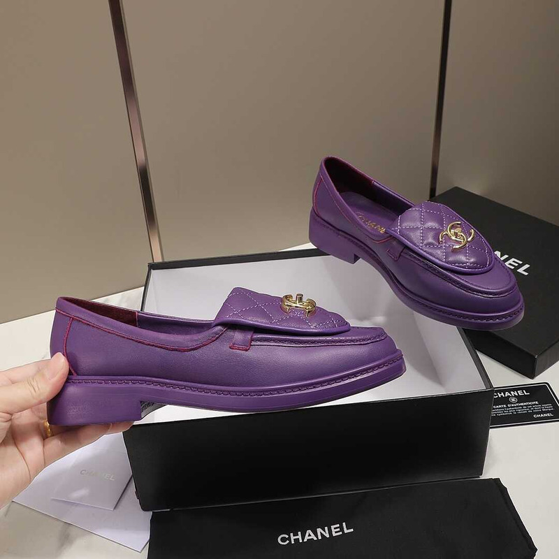Ch*el lambskin moccasins loafers dark purple