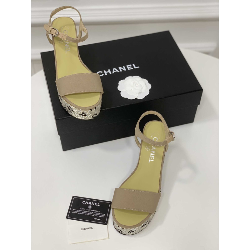Ch*el sandals grosgrain & diamanté green