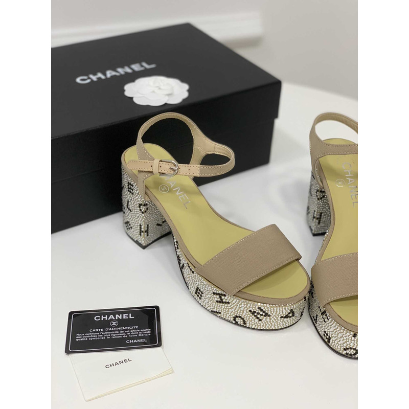 Ch*el sandals grosgrain & diamanté green