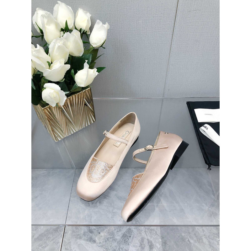 Ch*el mary janes satin & diamanté pink