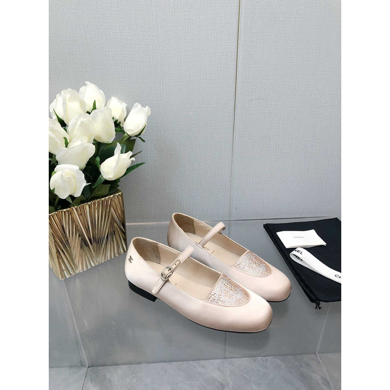 Ch*el mary janes satin & diamanté pink