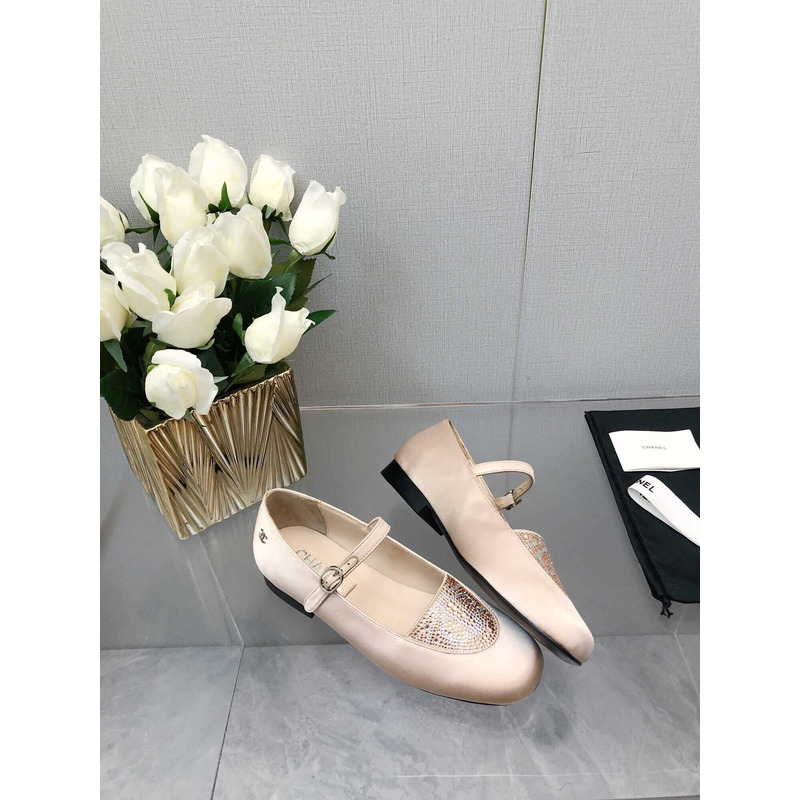 Ch*el mary janes satin & diamanté pink