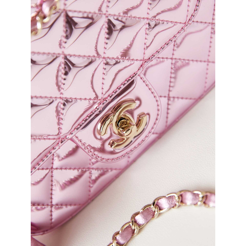 Ch*el mini flap bag & star coin purse metallic mirror calfskin, metallic lambskin & gold-tone metal light pink