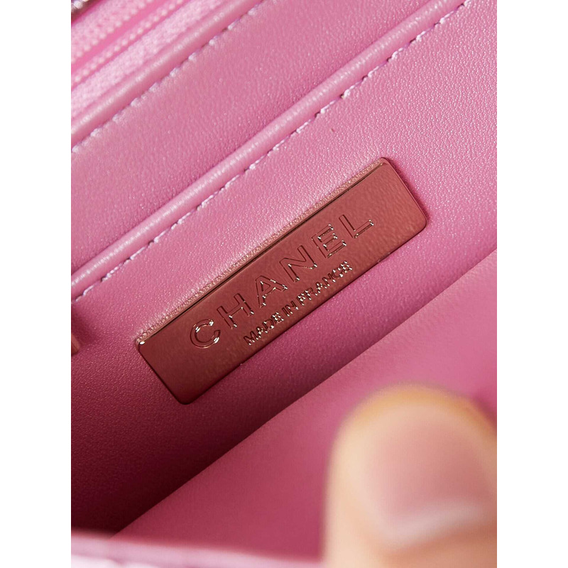 Ch*el mini flap bag & star coin purse metallic mirror calfskin, metallic lambskin & gold-tone metal light pink