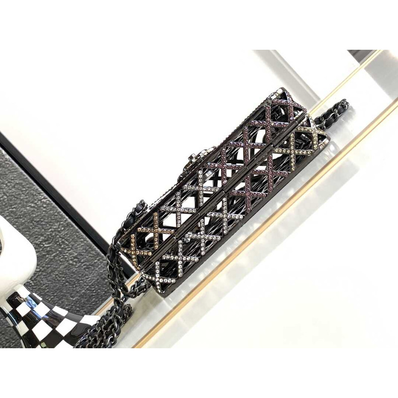 Ch*el mini evening bag strass & black metal black & multicolour