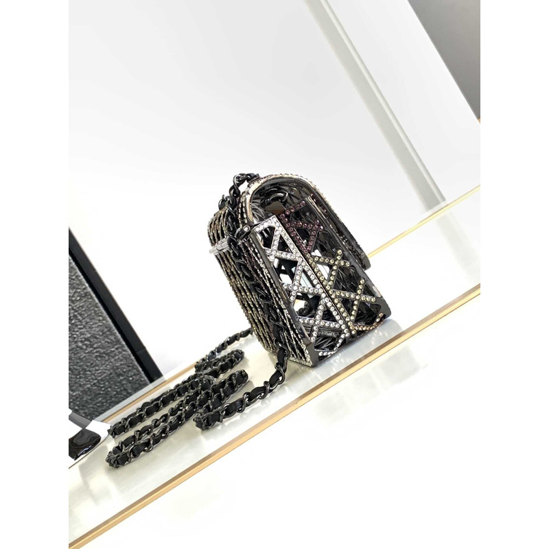 Ch*el mini evening bag strass & black metal black & multicolour