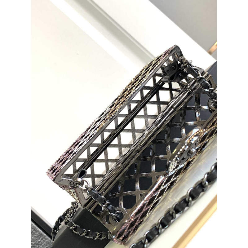 Ch*el mini evening bag strass & black metal black & multicolour