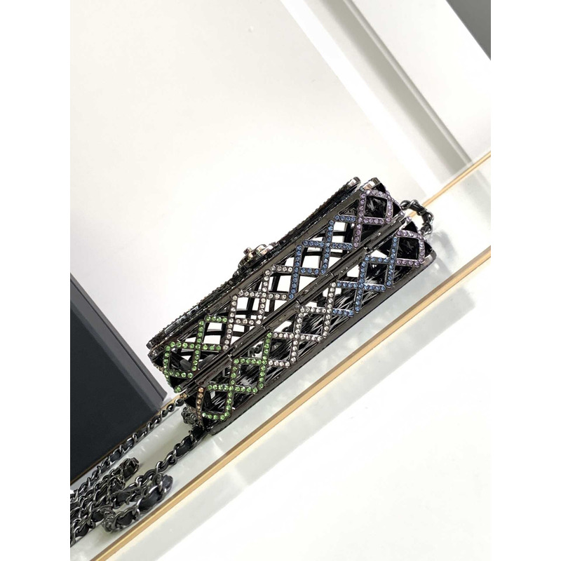 Ch*el mini evening bag strass & black metal black & multicolour