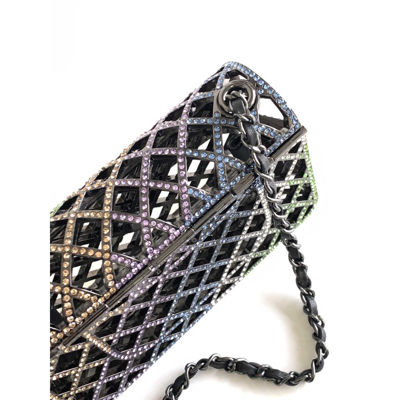 Ch*el mini evening bag strass & black metal black & multicolour