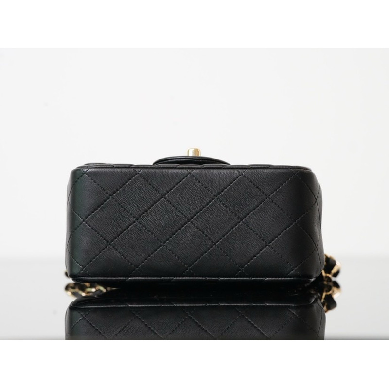Ch*el mini flap bag lambskin & gold-tone metal black