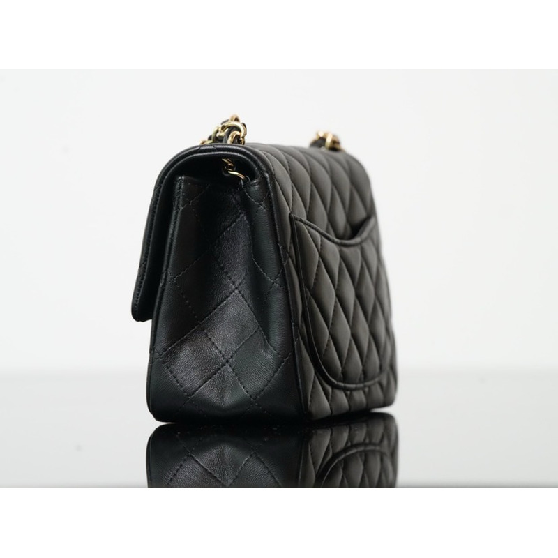 Ch*el mini flap bag lambskin & gold-tone metal black