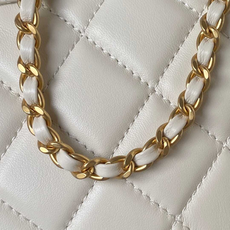 Ch*el small messenger bag lambskin & gold-tone metal white