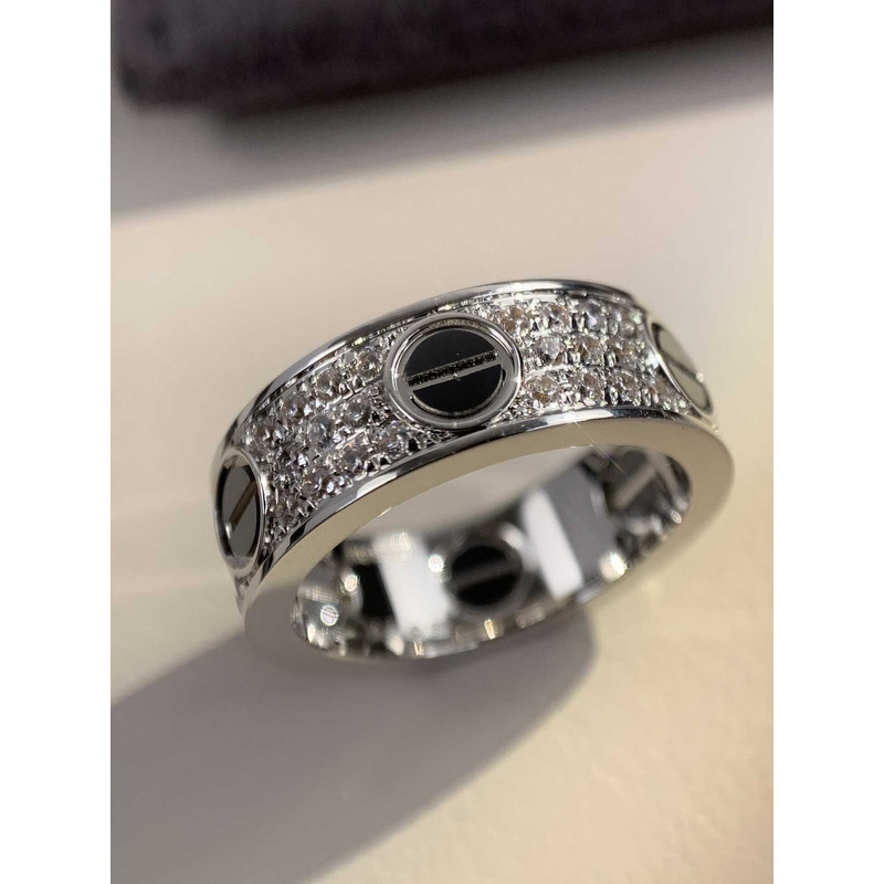 cartier white gold love Di*m*nd and ceramic ring in silver