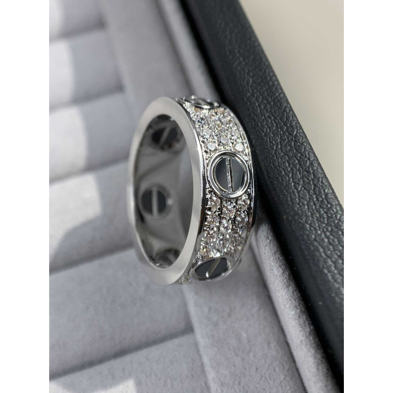 cartier white gold love Di*m*nd and ceramic ring in silver