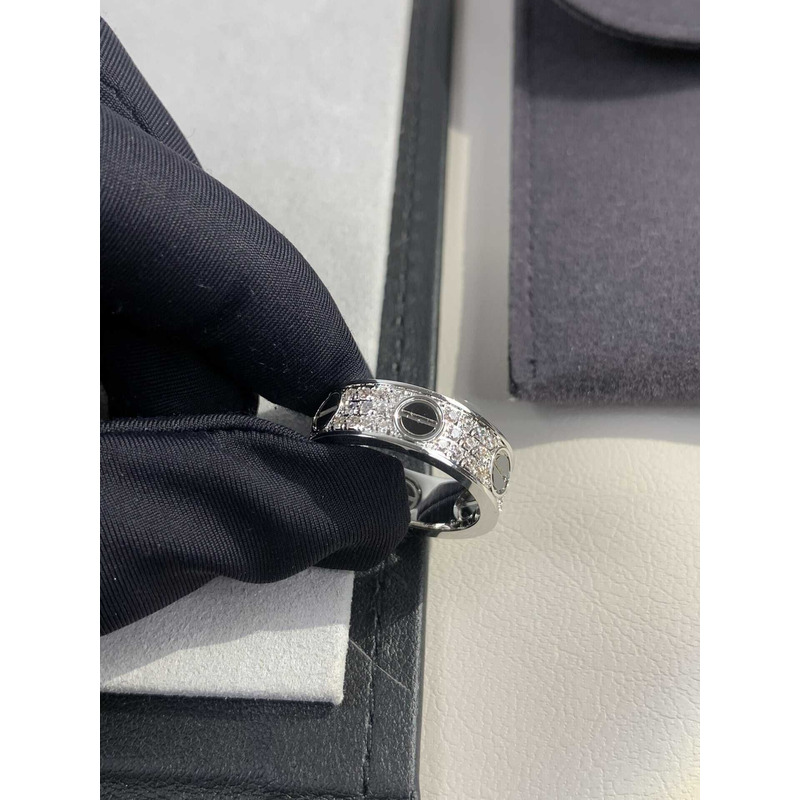 cartier white gold love Di*m*nd and ceramic ring in silver