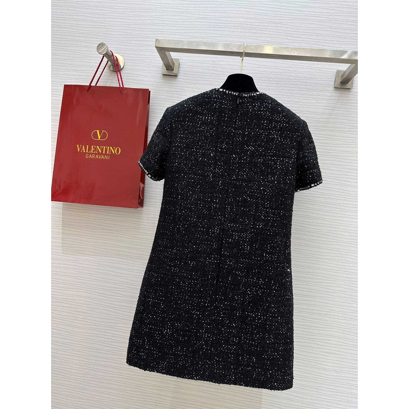 Valentino Metallic Tweed Polo Mini Dress In Black