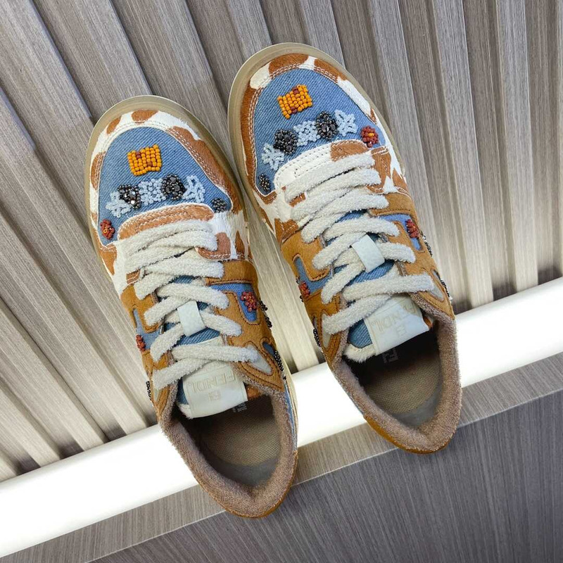 F**di match low top denim sneakers multi color