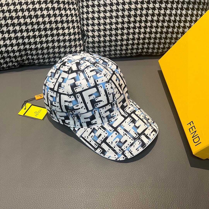 F**di hat ff jacquard fabric baseball cap white and blue