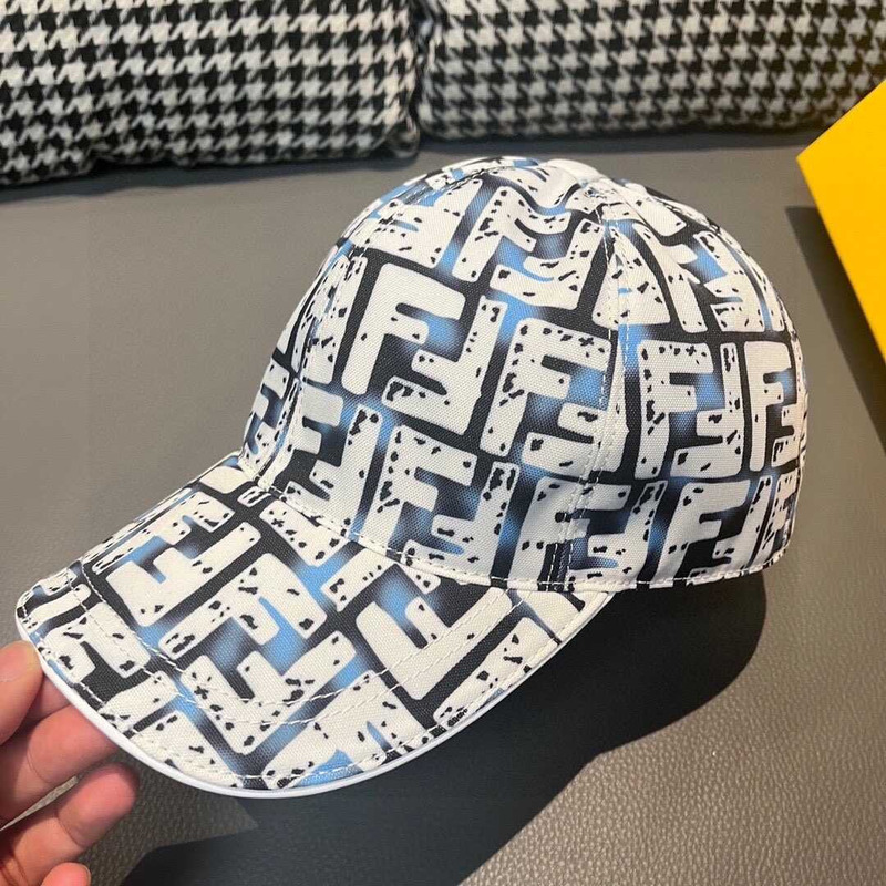 F**di hat ff jacquard fabric baseball cap white and blue