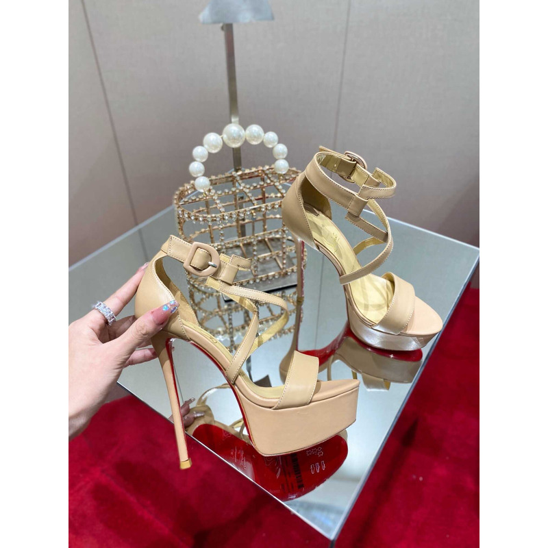 Ch**an louboutin platform sandals heels 15cm beige