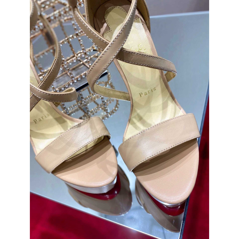 Ch**an louboutin platform sandals heels 15cm beige