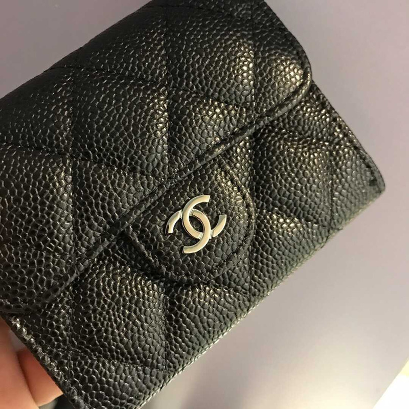 Ch*el caviar small flap wallet black