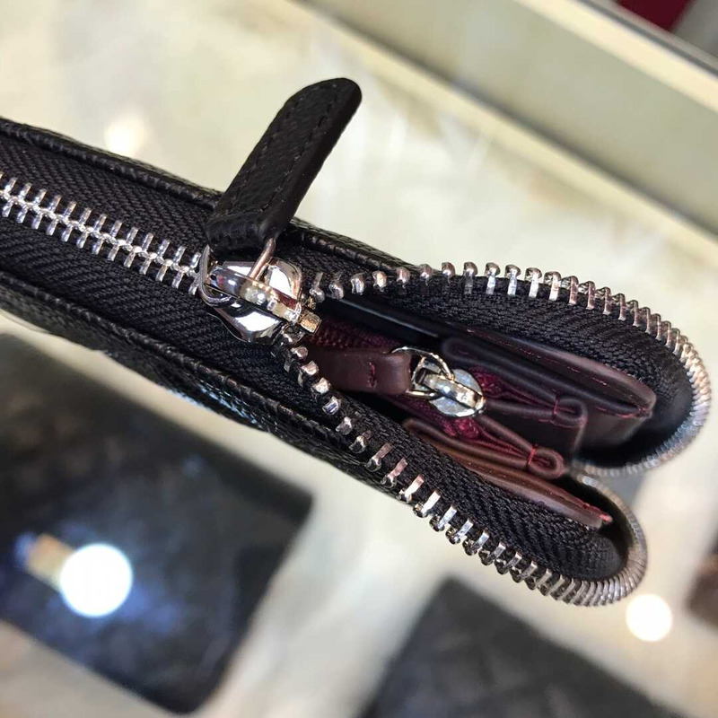 Ch*el gusset zip around wallet quilted caviar silver-tone large black