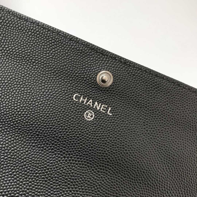 Ch*el caviar quilted large boy gusset flap wallet black