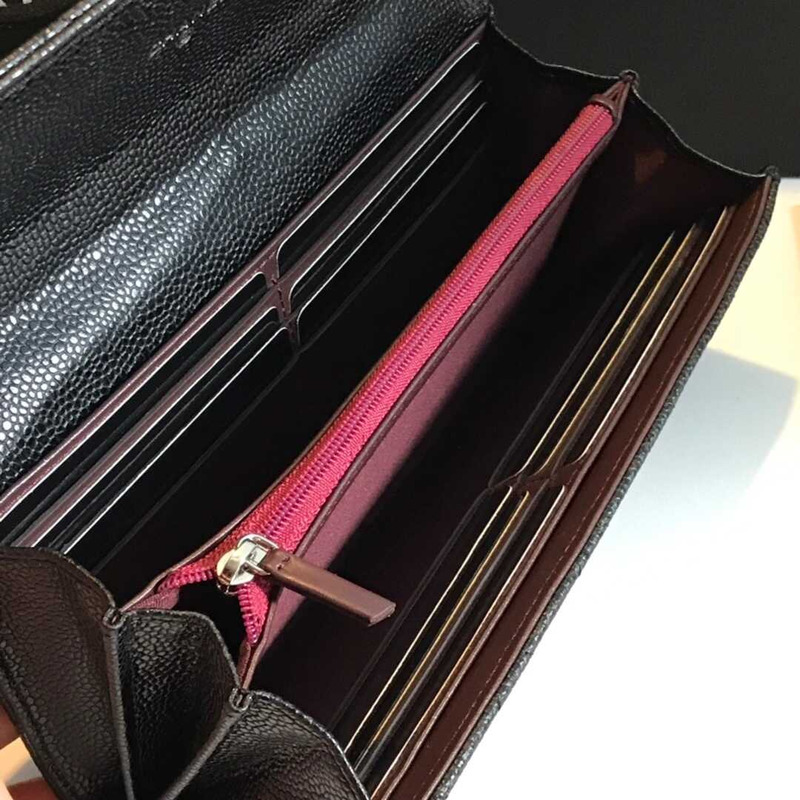 Ch*el caviar quilted large gusset flap wallet black