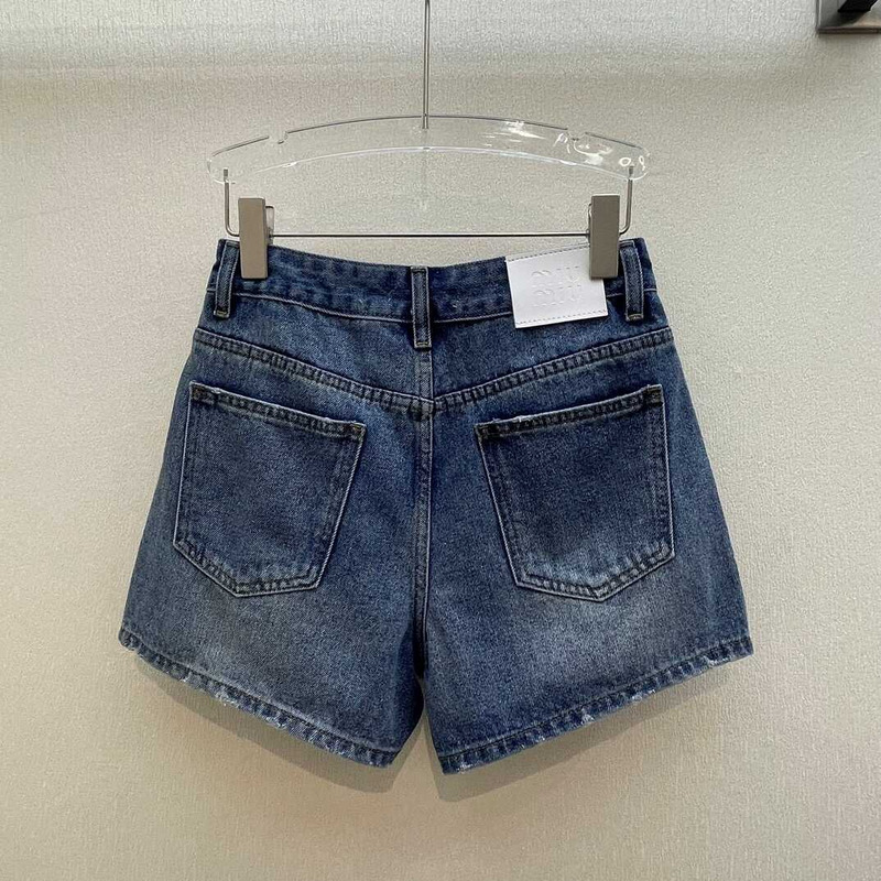 Miu Miu Denim Shorts With Logo Blue