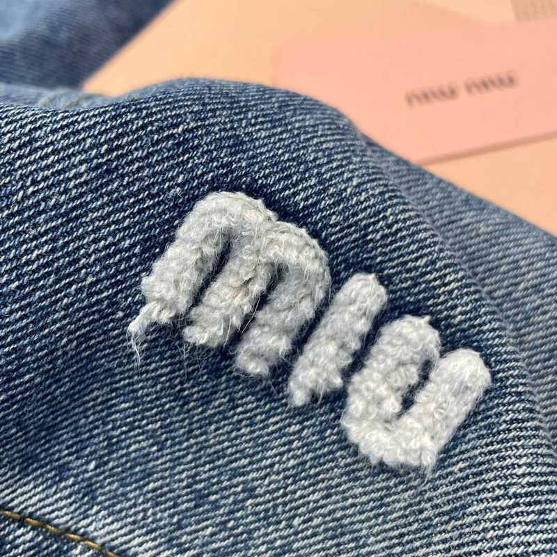 Miu Miu Denim Shorts With Logo Blue